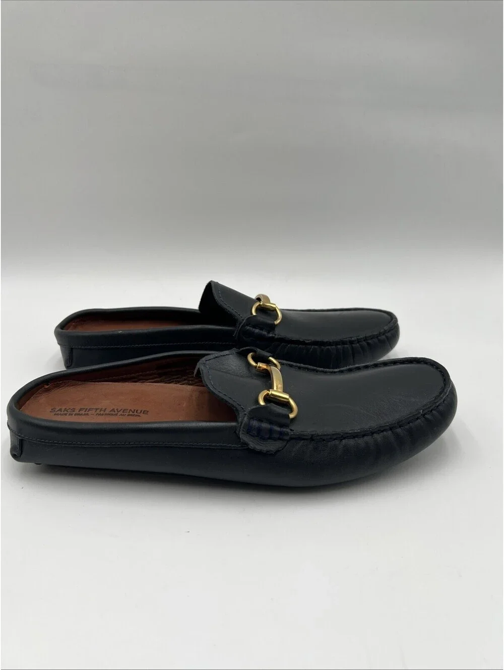 Men’s Saks Fifth Avenue Dark gray leather horsebit mule loafer Size 8M